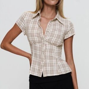 Princess Polly Cottesloe Blouse Top Brown Check